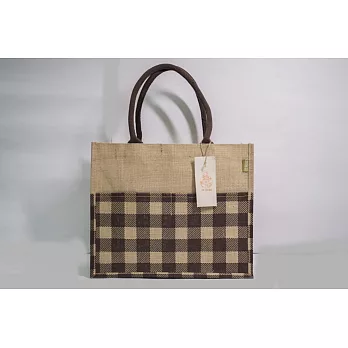 獨領風騷格紋潮麻包 深棕天然麻