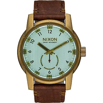 NIXON PATRIOT LEATHER 獨領風騷復古時尚腕錶-金框咖啡
