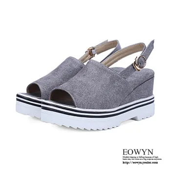 EOWYN．時尚新款女鞋圓頭魚嘴厚底坡跟涼鞋EMD04371-68/2色/34-39碼現貨+預購34灰色