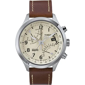 【TIMEX 】智慧指針IQ飛返計時逆跳系列手錶 (米面/咖啡帶 TXT2N932)