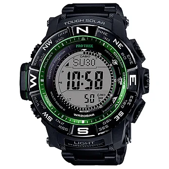 CASIO PRO TREK系列 探索旅程六局電波太陽能錶-綠框黑
