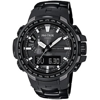 CASIO PRO TREK 浩瀚山嶽電波登山錶-黑x鈦錶帶