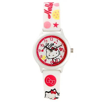 【HELLO KITTY】凱蒂貓亮眼立體印花手錶 (白 KT013LWWW-A)