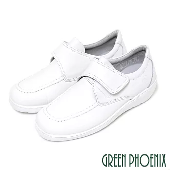 ◤Green Phoenix◥優質真皮素面沾黏式護士鞋23白色