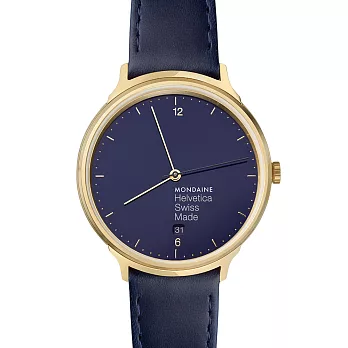 MONDAINE 瑞士國鐵Helvetica海軍藍限量腕錶-霧金框/38mm