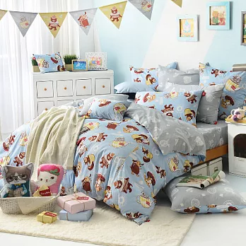 義大利Fancy Belle X DreamfulCat《愛麗絲茶會-藍》加大四件式防蹣抗菌舖棉兩用被床包組