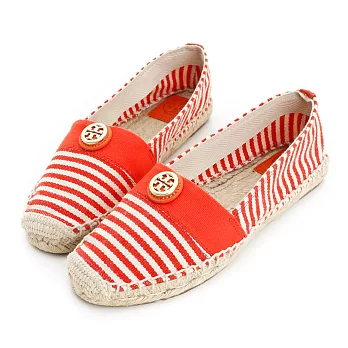 【Tory Burch】Beacher 條紋麻編平底鞋5Red 154