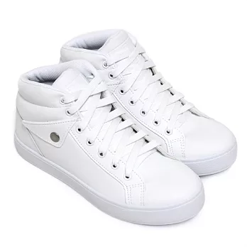 【Pretty】率性綁帶內增高中筒休閒鞋23.5白色