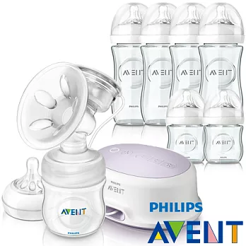 PHILIPS【AVENT新安怡】輕乳感PP標準型單邊電動吸乳器+親乳感玻璃防脹氣奶瓶120ml*2+240ml*4