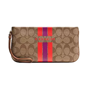 預購【COACH】LOGO皮革拉鍊手拿長夾(卡其紫F66463)