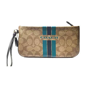 預購【COACH】LOGO皮革拉鍊手拿長夾(卡其藍F66463)