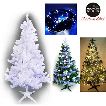 台灣製造 6呎 / 6尺(180cm)豪華版夢幻白色聖誕樹 (+飾品組)+100燈LED燈2串(附控制器跳機)-飾品藍銀色系+藍白光YS-WT06301