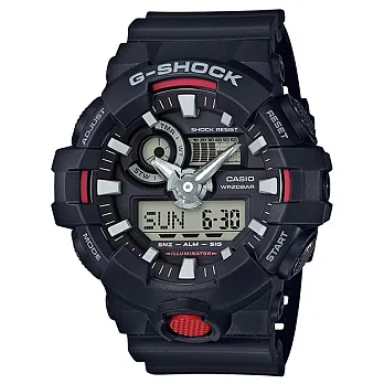 【CASIO】卡西歐 G-SHOCK系列 強悍粗曠搶眼雙顯電子錶 (黑/紅 GA-700-1A )