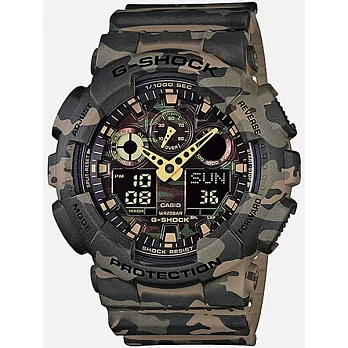 【CASIO】卡西歐 G-SHOCK系列 迷彩魅力時尚雙顯電子錶 (迷彩綠 GA-100CM-5A )