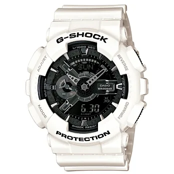 【CASIO】卡西歐 G-SHOCK系列 強悍風格質感抗磁雙顯電子錶 (白/黑 GA-110GW-7A )