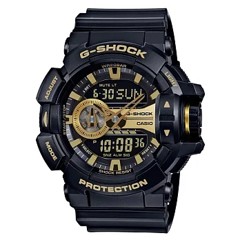 【CASIO】卡西歐 G-SHOCK系列 亮彩光澤時尚雙顯電子錶 (黑/金 GA-400GB-1A9 )