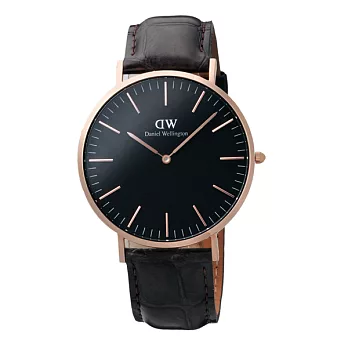 DW Daniel Wellington Classic Black 經典皮帶錶-DW00100128/40mm