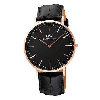 DW Daniel Wellington Classic Black 經典皮帶錶-DW00100129/40mm