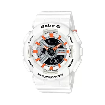 【CASIO】卡西歐 BABY-G系列 動感繽紛潮流雙顯電子錶 (白/橘 BA-110PP-7A2 )