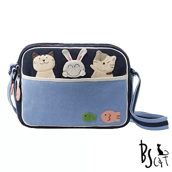 ABS貝斯貓 可愛貓咪拼布 肩背包 斜背包 88-194藍色