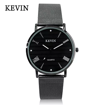KEVIN 3068-IP 低調黑針織鐵帶風格獨特手錶- 羅馬款