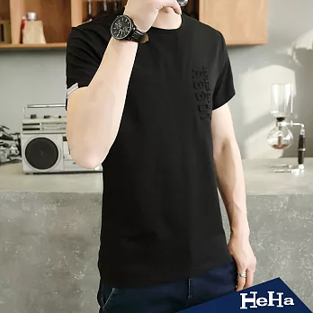 上衣 立體字母印花簡約素色T恤 三色-HeHa-L（黑色）