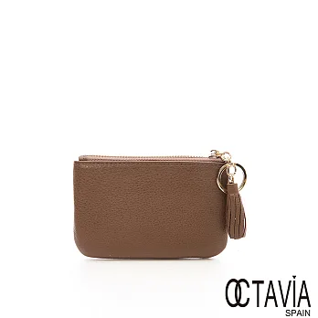 OCTAVIA 真皮 - 貼心勿語 羊皮鑰匙釦小流蘇萬用零錢包 -真心棕