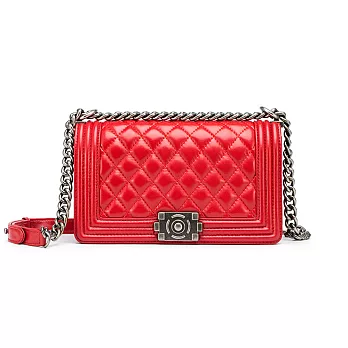 預購【O-ni O-ni】真皮菱格側肩包女士休閒手拿包HWBH-P191(2色可選)紅色