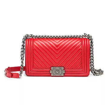 預購【O-ni O-ni】真皮V字紋側肩包女士休閒手拿包HWBH-P192(2色可選)紅色