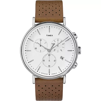 TIMEX 天美時 週末Fairfield 三眼計時手錶 (白x棕色 TXTW2R26700)