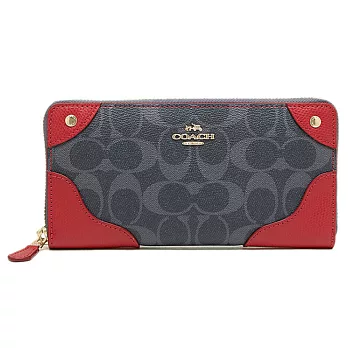 預購【COACH】真皮柳釘拼接長夾錢包  F53780-黑色