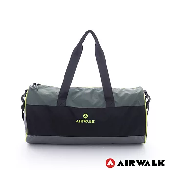 AIRWALK -跳躍節奏 亮彩輕量尼龍運動旅行圓筒包(附收納束口袋)黑