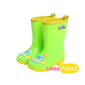 【Linda Funny】大空造型圖案厚底兒童雨鞋_綠色星球#26