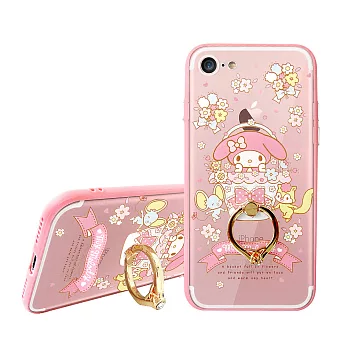 三麗鷗授權正版 My Melody美樂蒂 iPhone 6s/6 4.7吋 指環扣支架手機殼(繽紛花花) 有吊飾孔