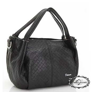 【Milla‧Janes米拉.珍妮絲】英倫風格 編織紋 抓皺兩用 真皮南瓜包(魅力黑)