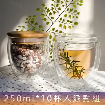 【Homely Zakka】相聚食光隔熱保溫附蓋雙層玻璃杯/輕食甜點杯 (250ml*10入派對組) 優惠贈餐廚小物一入