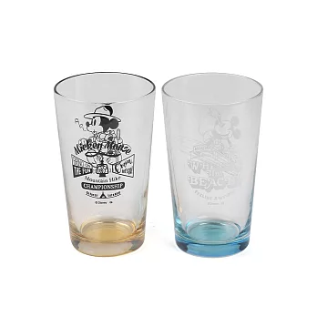 《石塚硝子》迪士尼米奇日本製漸層玻璃杯組-230ml(衝浪&露營-1組兩個入)