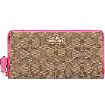 COACH 勾線C LOGO文字飾牌拉鍊長夾(現貨+預購)卡其桃