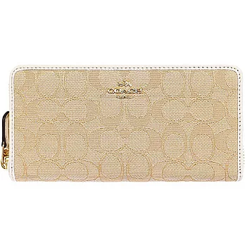 COACH 勾線C LOGO文字飾牌拉鍊長夾(現貨+預購)卡其白