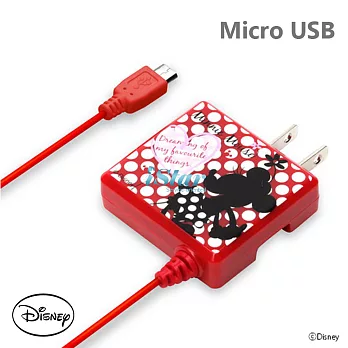 迪士尼 正版授權 Micro USB 方形 充電插頭/充電器-剪影米妮