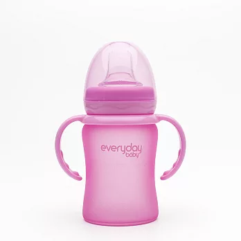 瑞典 Everyday Baby ─ MilkHero 寬口徑防護感溫玻璃奶瓶(含可拆式握把) 150ml 櫻花粉