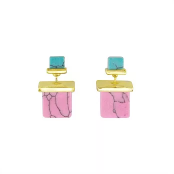 Snatch 松石派對雙面耳環 - 派對雙色 / Turquoise Square Party 2 Side Earrings - Green&Pink