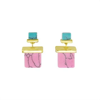 Snatch 松石派對雙面耳環 - 派對雙色 / Turquoise Square Party 2 Side Earrings - Green&Pink