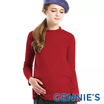 【Gennies奇妮】側邊抓皺彈力棉質立領上衣-紅