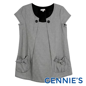 【Gennies奇妮】造型領經經典格紋上衣-淺灰格