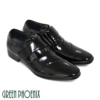 ◤Green Phoenix◥漆皮線條感沾黏式平底皮鞋EU39黑色