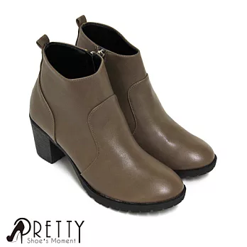 【Pretty】韓系極簡俐落粗跟及踝短靴JP23可可色