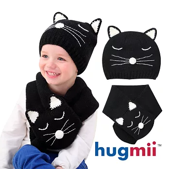 【hugmii】兒童動物造型帽及圍巾組合_黑色貓咪
