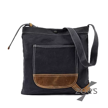 【Zoe s】東京漫步蠟染帆布X瘋馬皮隨身購物包(品味灰)