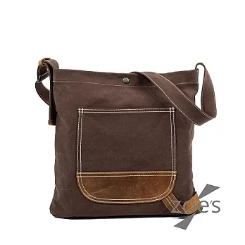 【Zoe s】東京漫步蠟染帆布X瘋馬皮隨身購物包(時尚棕)